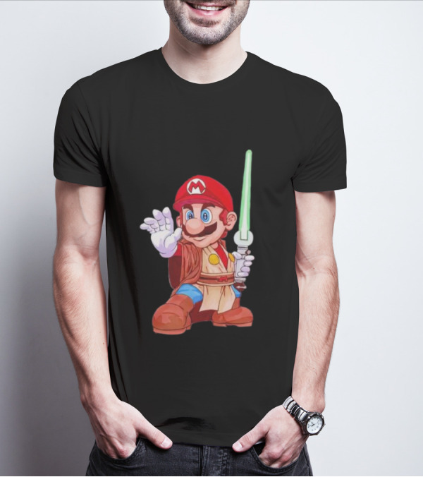 Mario Jedi Star Wars Crossover With Lightsaber T-Shirt