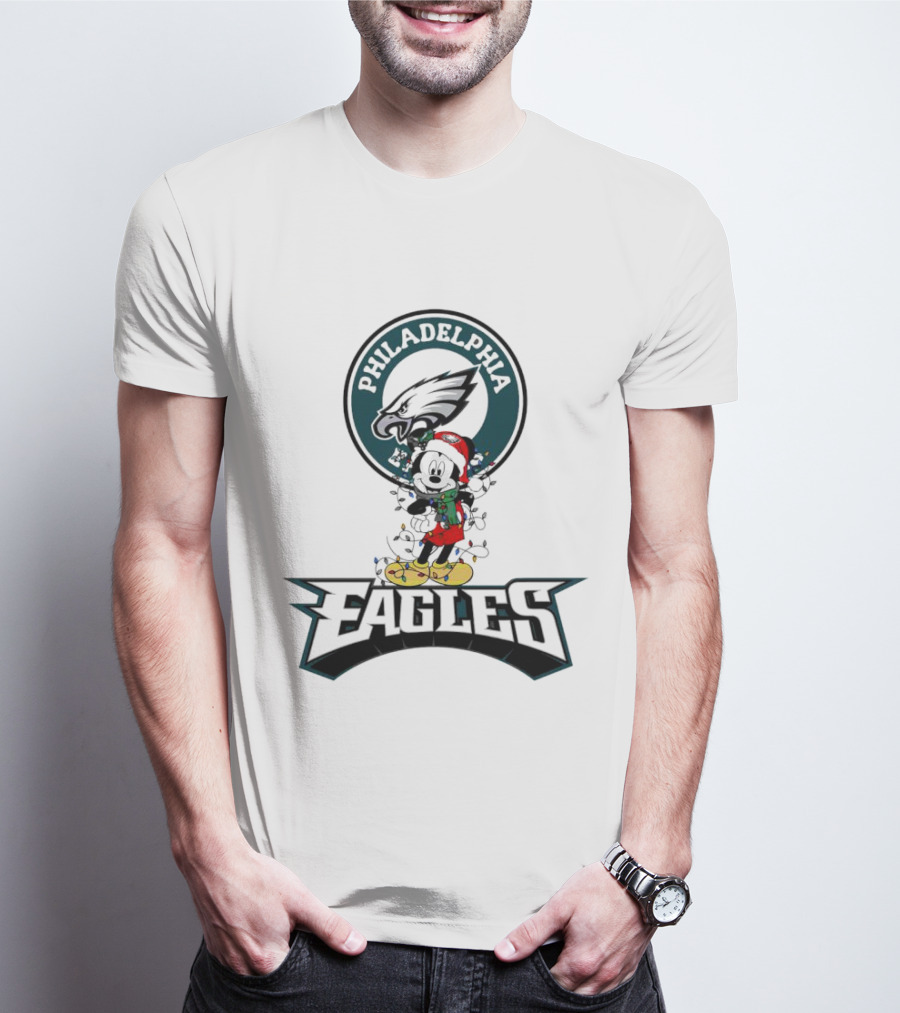 Mickey Mouse Philadelphia Eagles Christmas Lights Holiday Spirit T-Shirt