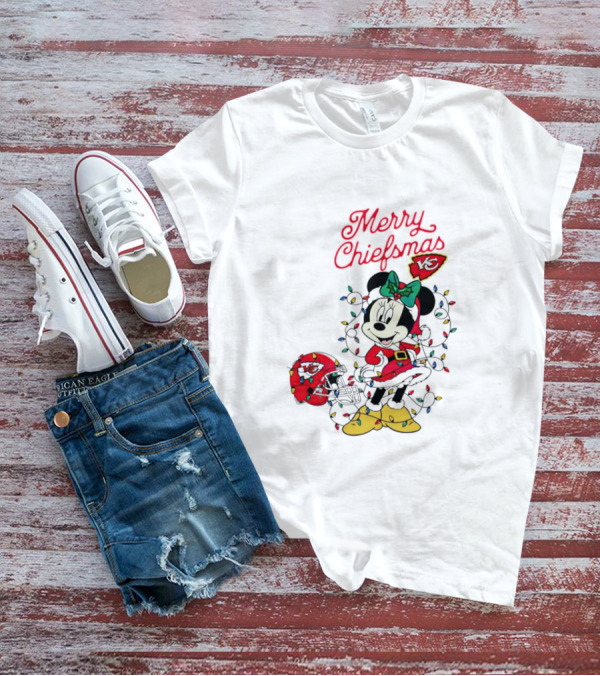Merry Chiefsmas Minnie Mouse Kansas City Football Christmas Lights Helmet T-Shirt