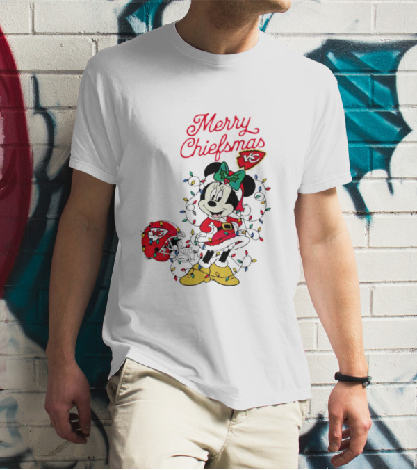 Merry Chiefsmas Minnie Mouse Kansas City Football Christmas Lights Helmet T-Shirt