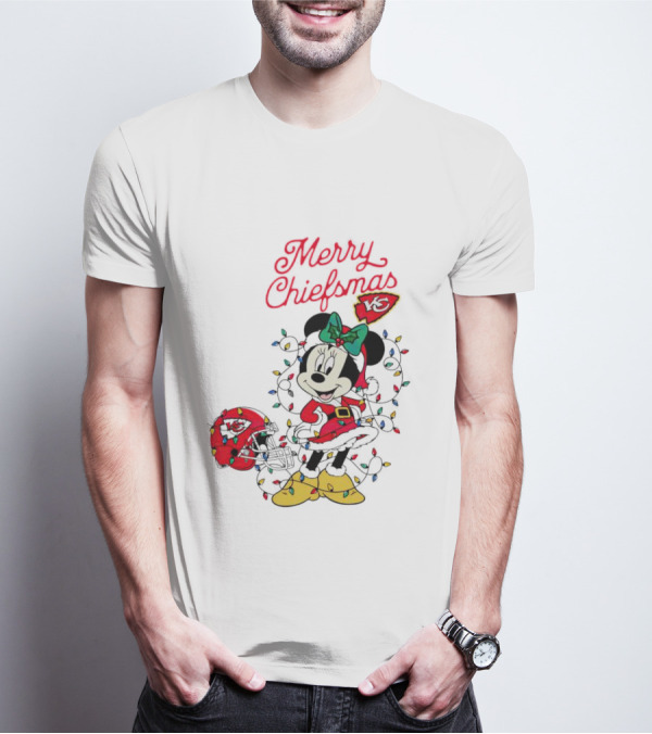 Merry Chiefsmas Minnie Mouse Kansas City Football Christmas Lights Helmet T-Shirt