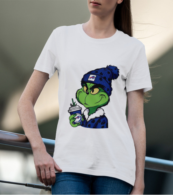 Grinch In Buffalo Bills Beanie Holding Logo Cup T-Shirt