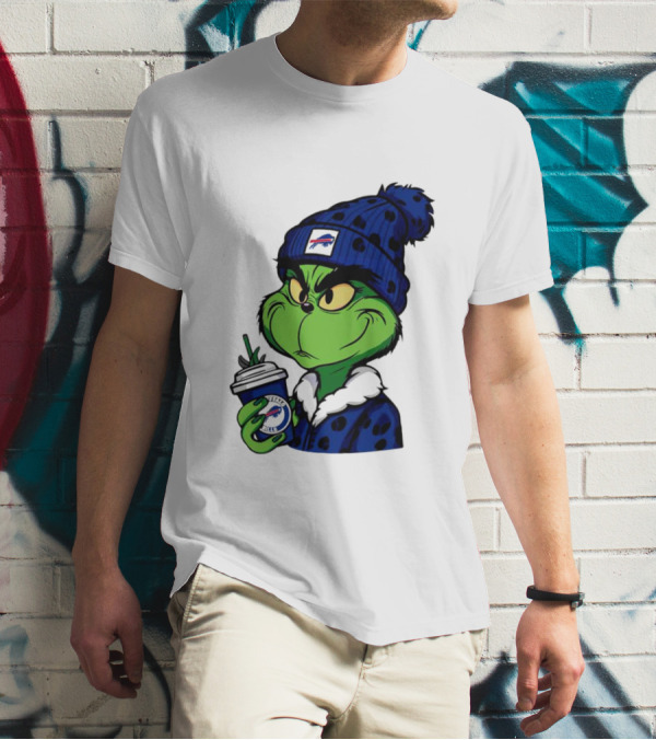 Grinch In Buffalo Bills Beanie Holding Logo Cup T-Shirt
