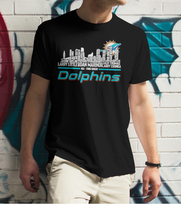 Miami Dolphins Dan Marino Larry Csonka Larry Little Legends All-Time Great City Names T-Shirt