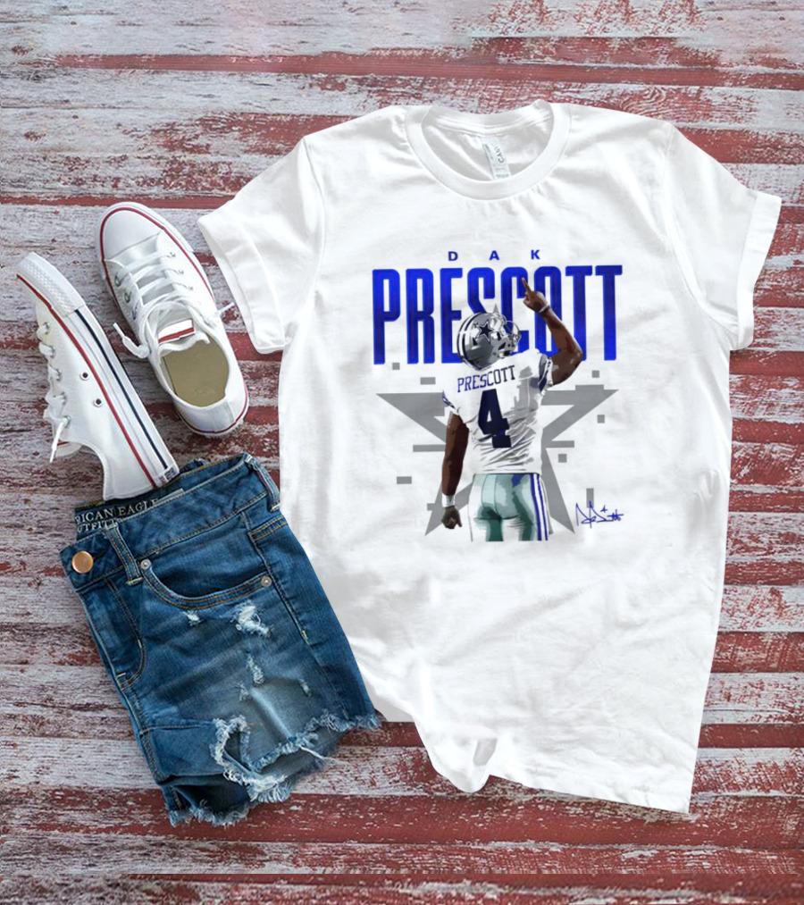 Dak Prescott Dallas Cowboys Number 4 Signature Star T-Shirt