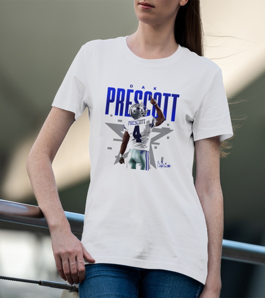 Dak Prescott Dallas Cowboys Number 4 Signature Star T-Shirt