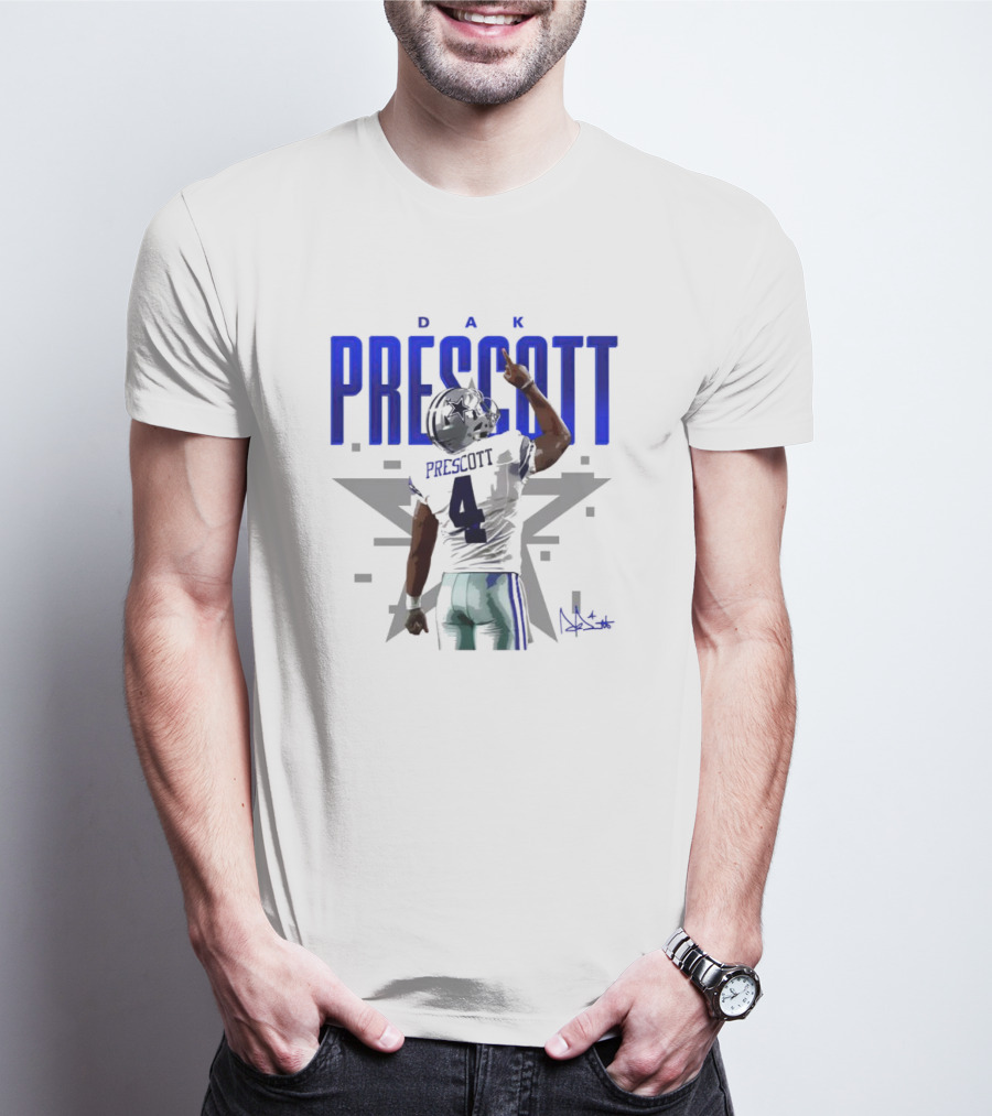 Dak Prescott Dallas Cowboys Number 4 Signature Star T-Shirt