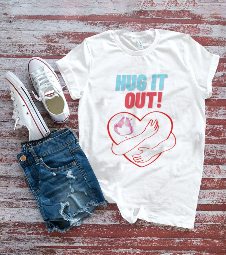 Hug It Out Heart Embrace Inside Red Outline T-Shirt