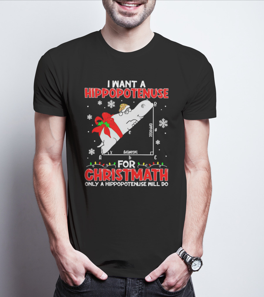 I Want A Hippopotenuse For Christmath Christmas Only A Hippopotenuse Will Do T-Shirt