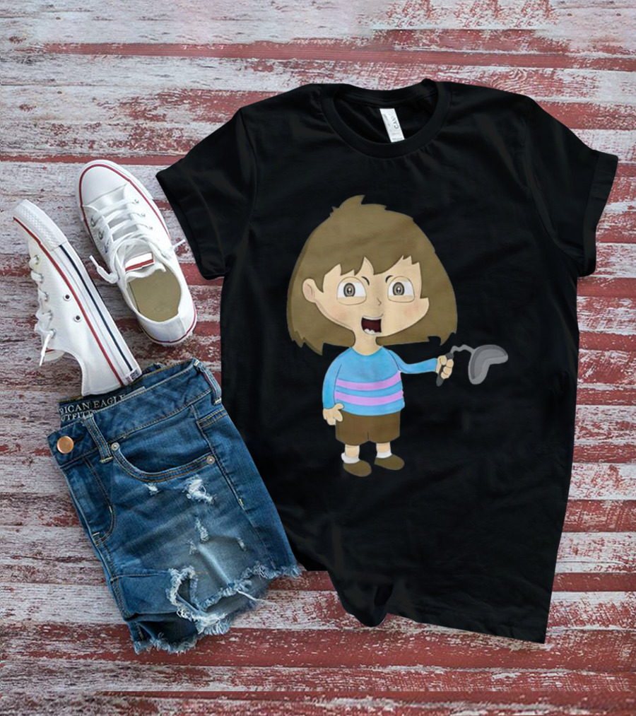 Lhugueny Sou Outfits Blue Striped Sweater Fun Cartoon Gaming Character T-Shirt