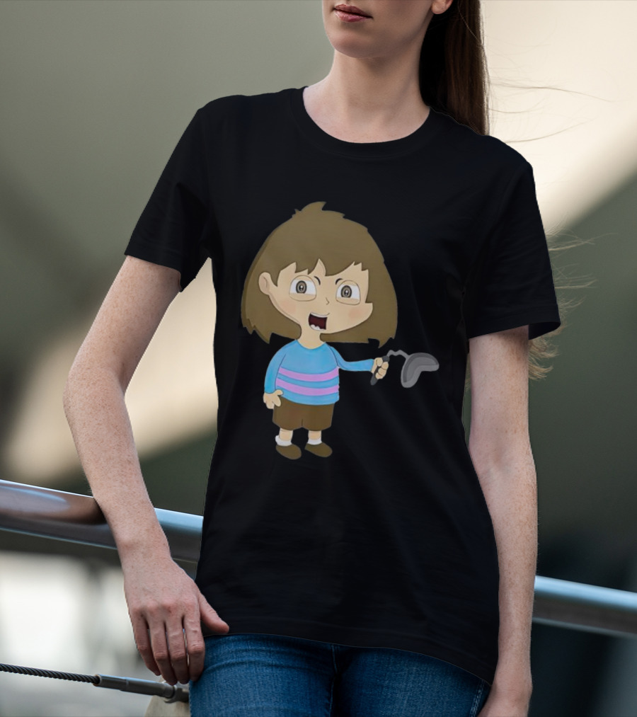 Lhugueny Sou Outfits Blue Striped Sweater Fun Cartoon Gaming Character T-Shirt