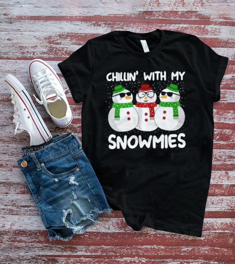 Chillin' With My Snowmies Christmas Snowman Trio T-Shirt