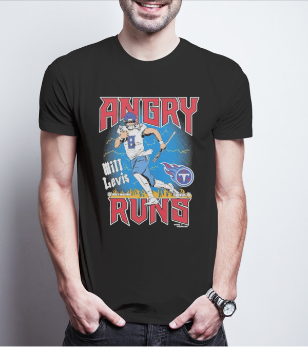 Tennessee Titans Will Levis Angry Runs NFL Network Football 8 Breaking Through Flames T-Shirt