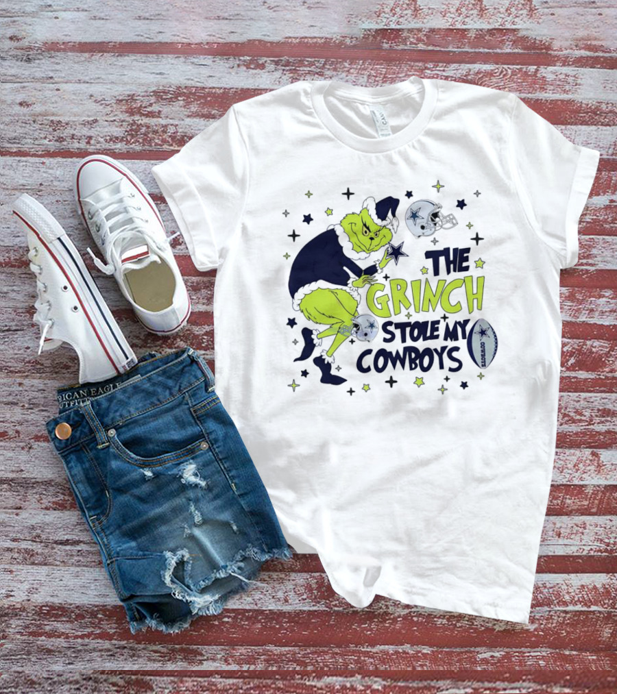 The Grinch Stole My Cowboys Christmas Football Helmet And Star T-Shirt