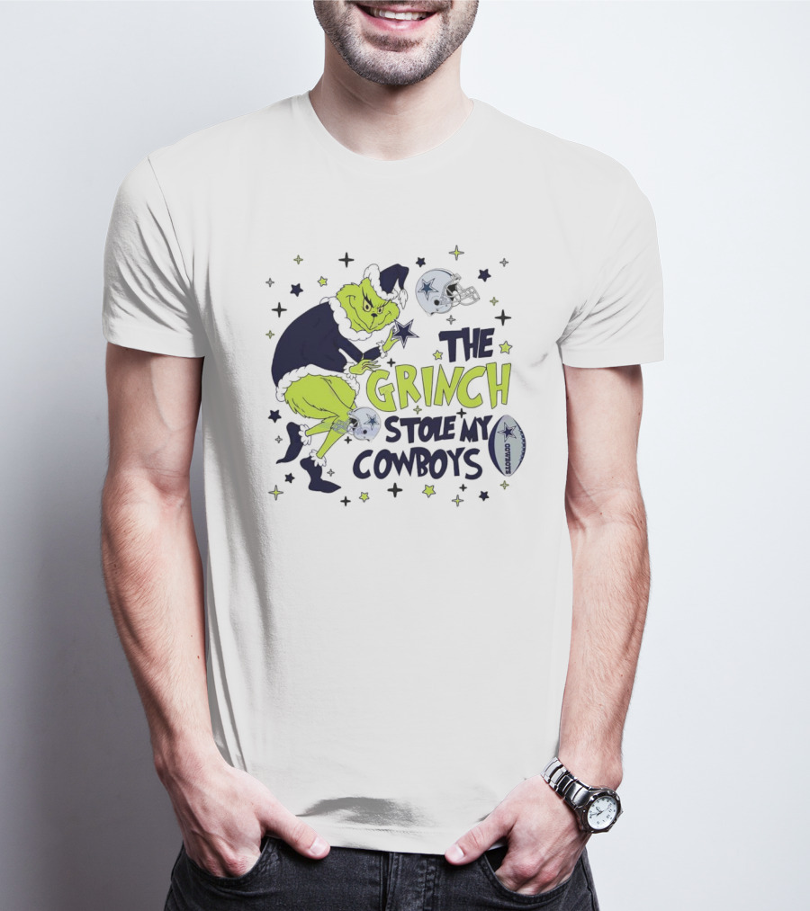 The Grinch Stole My Cowboys Christmas Football Helmet And Star T-Shirt