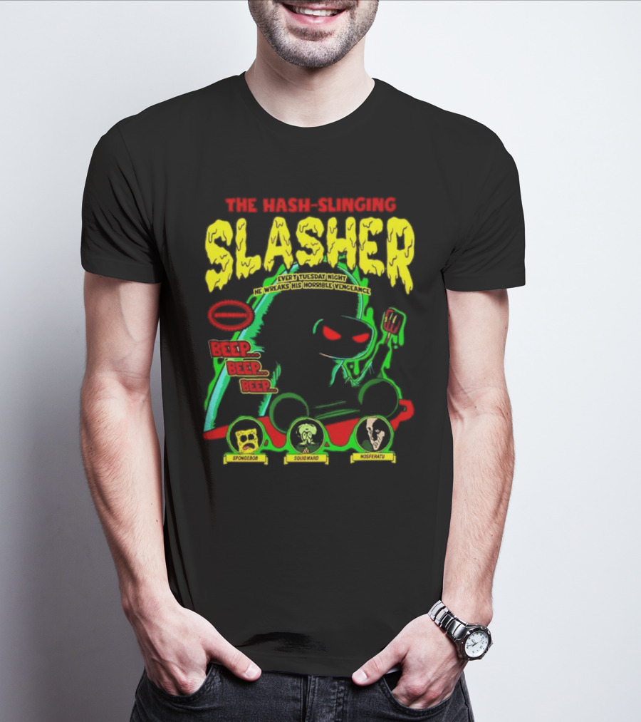 The Hash-Slinging Slasher Every Tuesday Night Beep Beep Featuring Spongebob Squidward Nosferatu T-Shirt