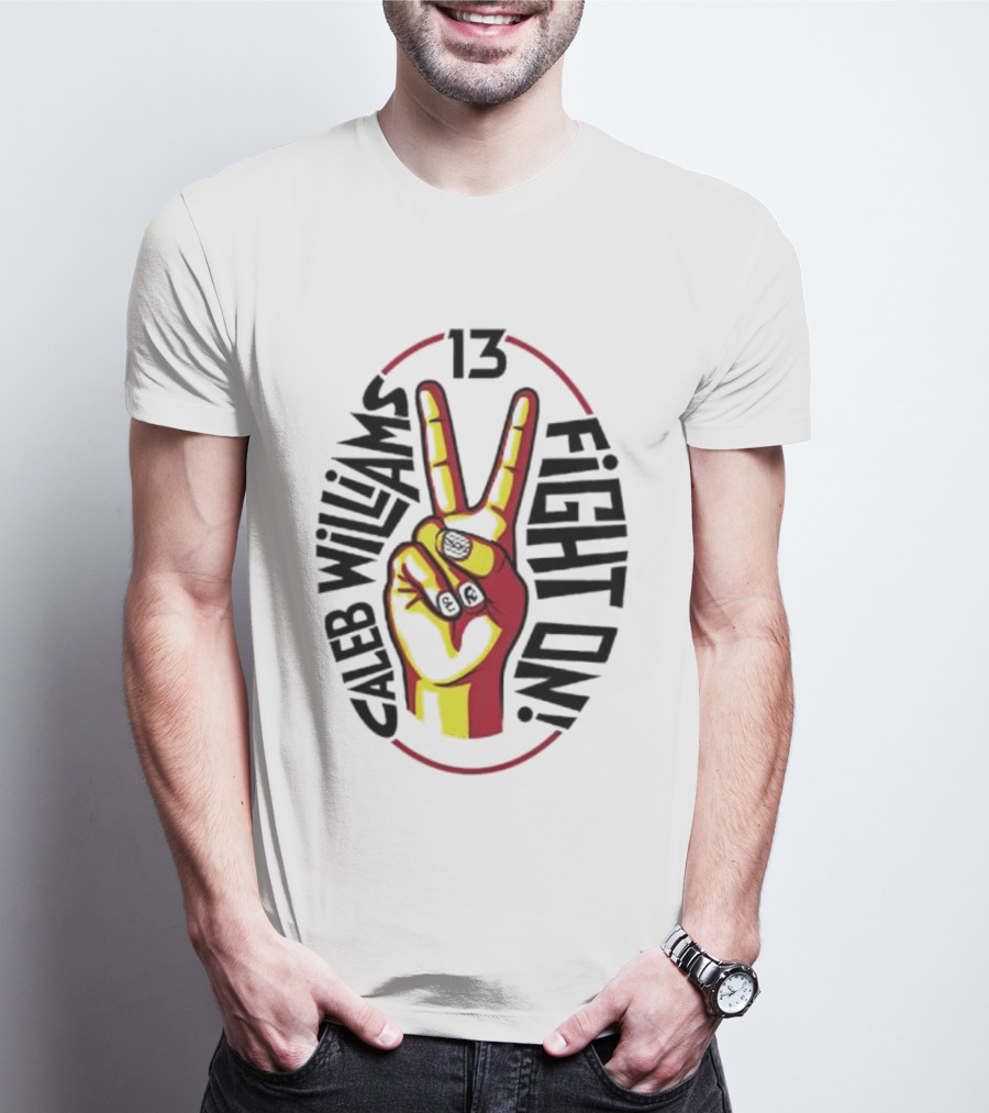 Caleb Williams 13 Fight On USC Trojans Peace Sign T-Shirt