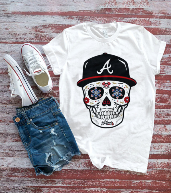 Atlanta Braves Sugar Skull Cap With Floral Elements T-Shirt