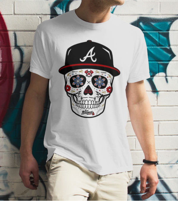 Atlanta Braves Sugar Skull Cap With Floral Elements T-Shirt