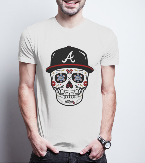 Atlanta Braves Sugar Skull Cap With Floral Elements T-Shirt