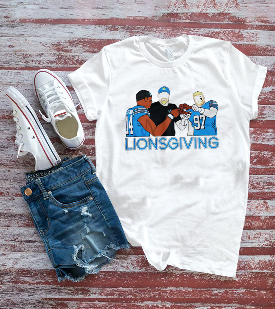Detroit Lions Thanksgiving Lionsgiving Celebration With 14 And 97 T-Shirt