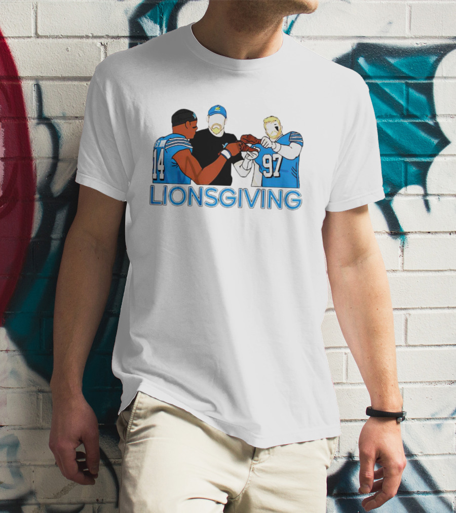 Detroit Lions Thanksgiving Lionsgiving Celebration With 14 And 97 T-Shirt