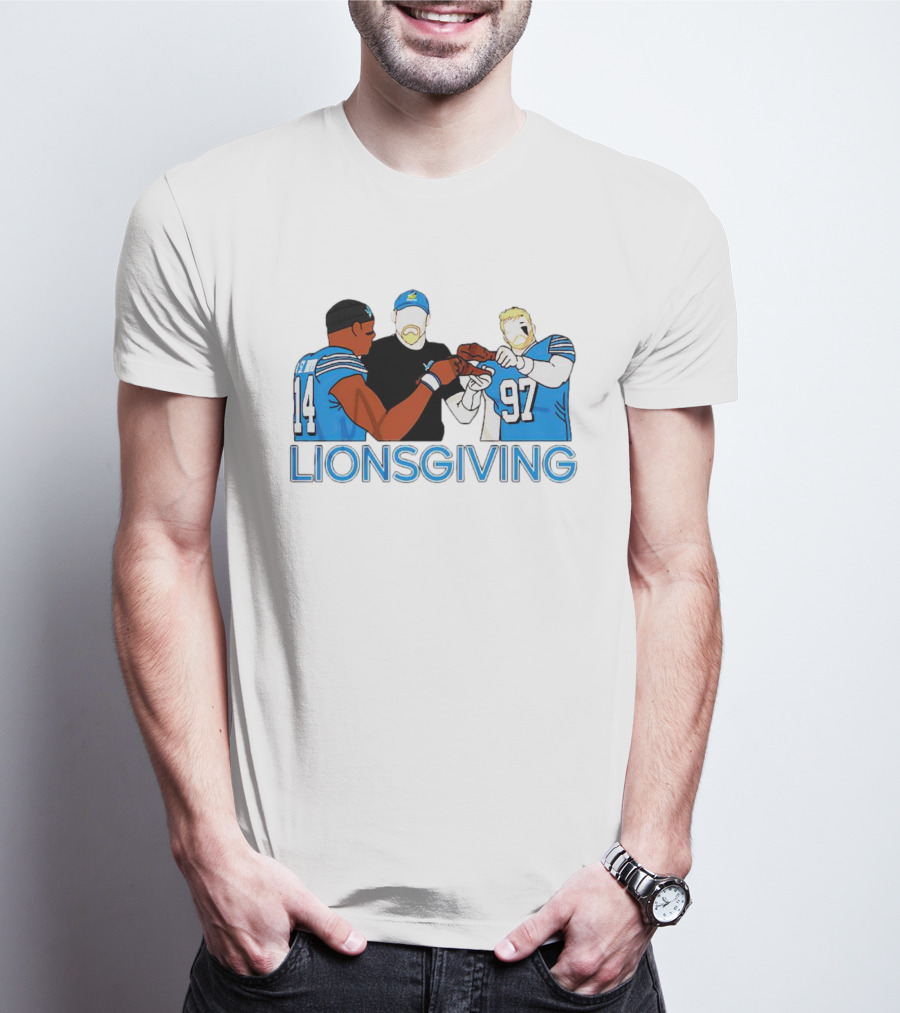 Detroit Lions Thanksgiving Lionsgiving Celebration With 14 And 97 T-Shirt