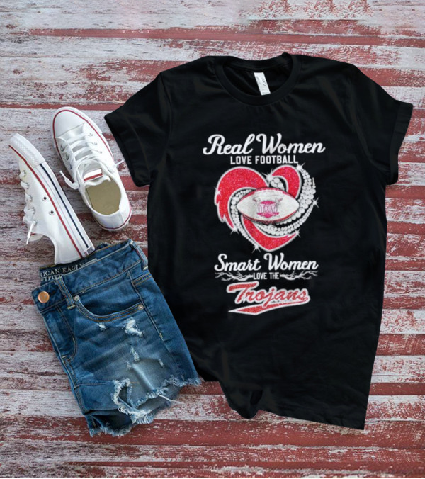 Real Women Love Football Smart Women Love The Trojans Football Heart T-Shirt