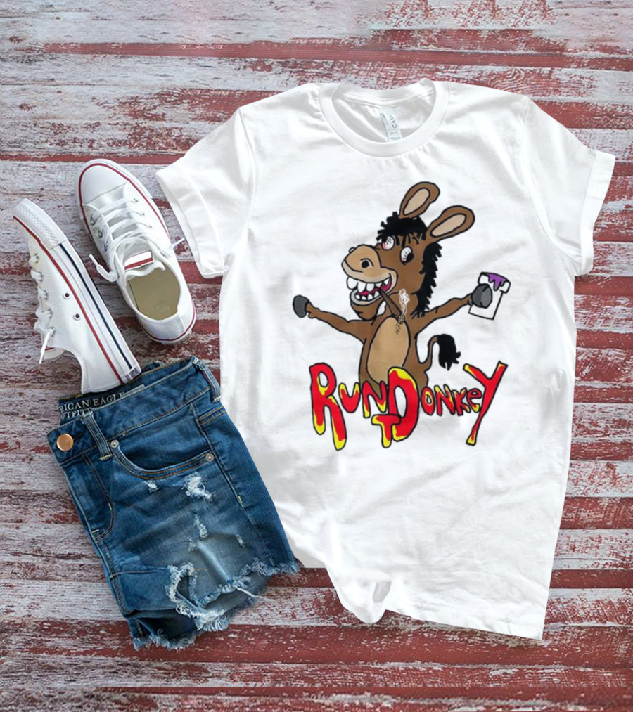 Runt Donkey Parody With Cartoon Donkey Holding Bell And Rockstar T-Shirt