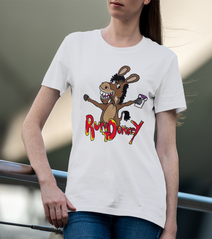 Runt Donkey Parody With Cartoon Donkey Holding Bell And Rockstar T-Shirt