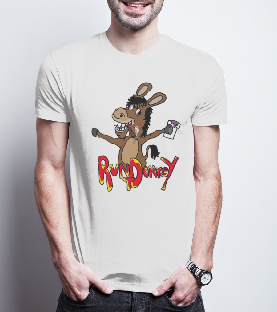 Runt Donkey Parody With Cartoon Donkey Holding Bell And Rockstar T-Shirt
