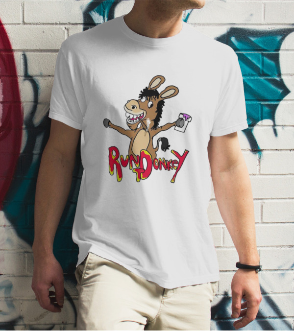 Rund Donkey Cartoon Character With Paint Can T-Shirt