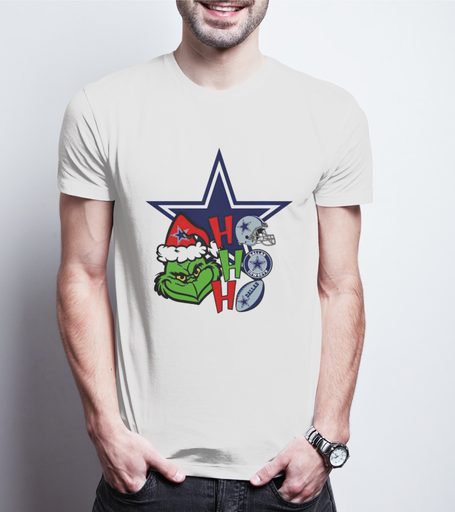 Santa Grinch Ho Ho Ho Dallas Cowboys Christmas Star Helmet T-Shirt