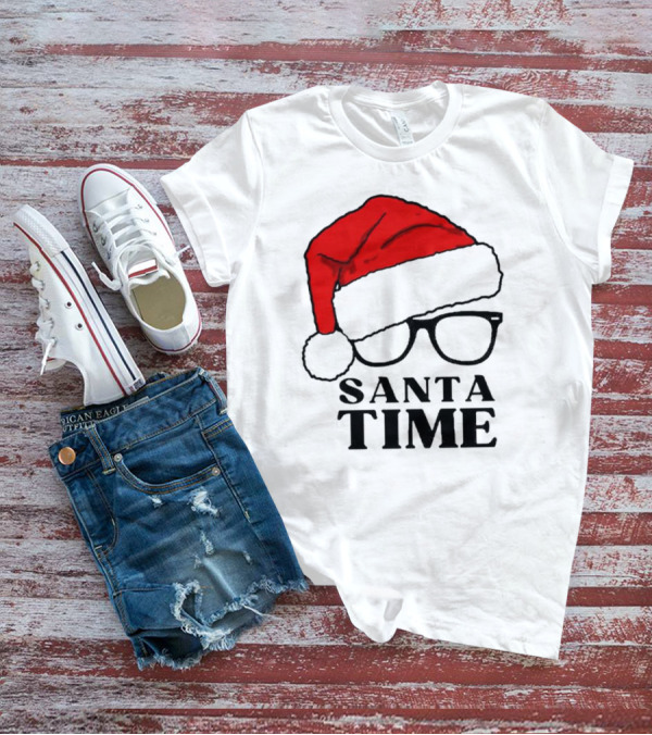 Santa Time Red Hat And Glasses Christmas T-Shirt