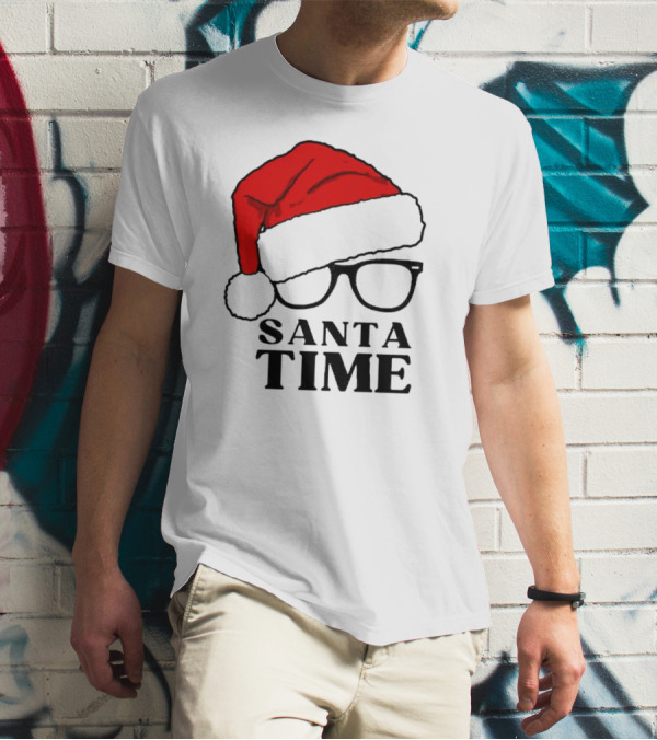 Santa Time Red Hat And Glasses Christmas T-Shirt