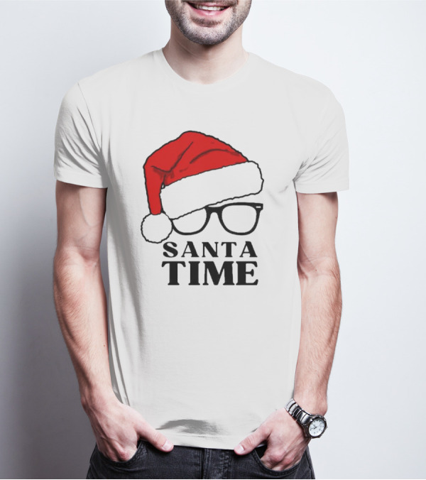 Santa Time Red Hat And Glasses Christmas T-Shirt