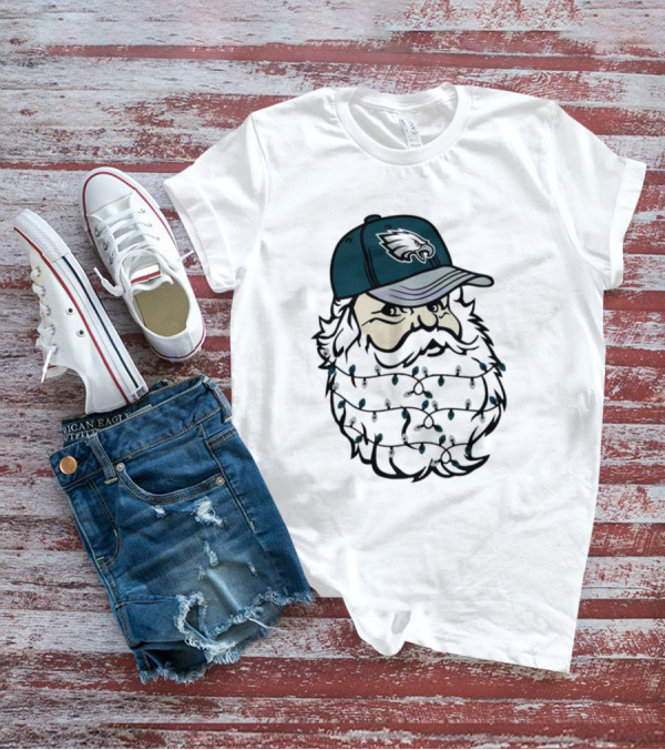 Philadelphia Eagles Santa Hat Christmas Lights Beard T-Shirt