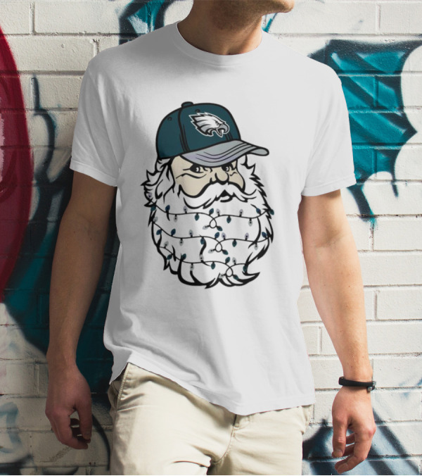 Philadelphia Eagles Santa Hat Christmas Lights Beard T-Shirt