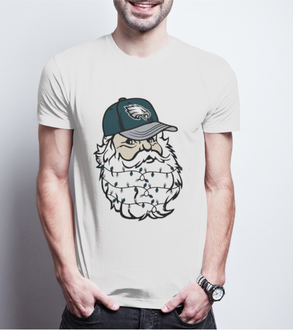 Philadelphia Eagles Santa Hat Christmas Lights Beard T-Shirt