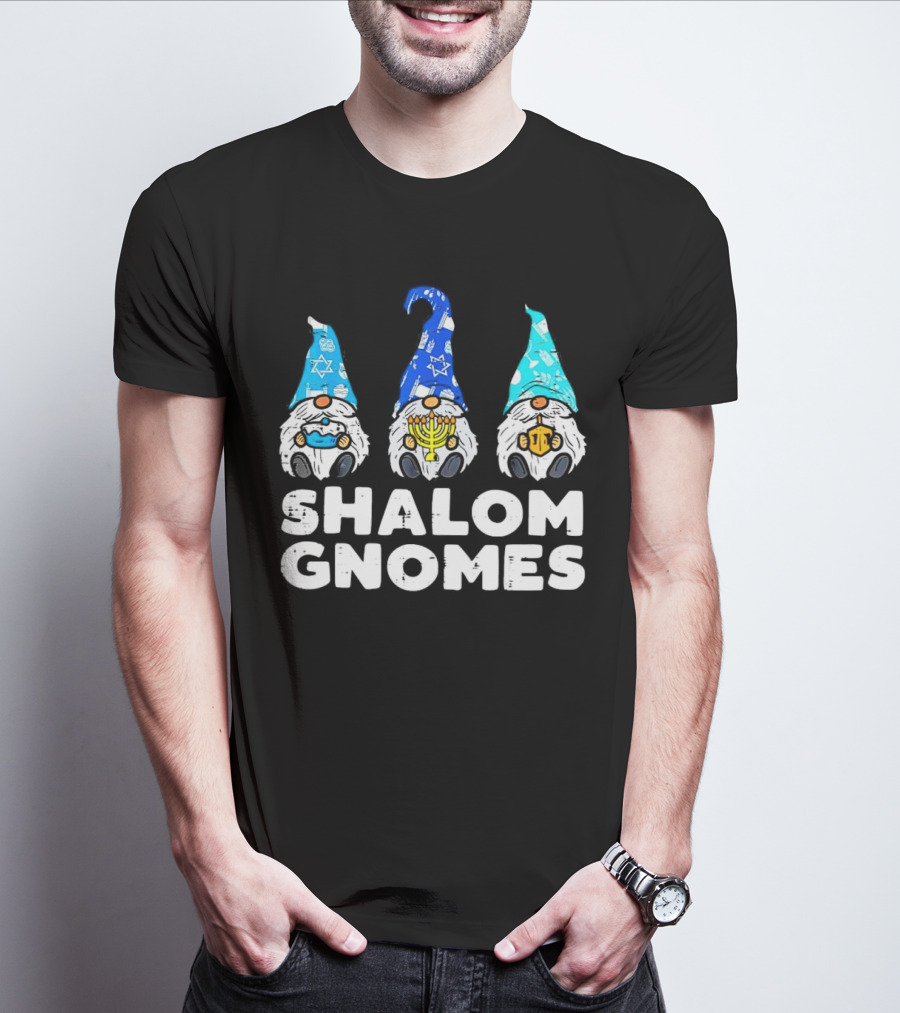 Shalom Gnomes Hanukkah Menorah Star Of David T-Shirt