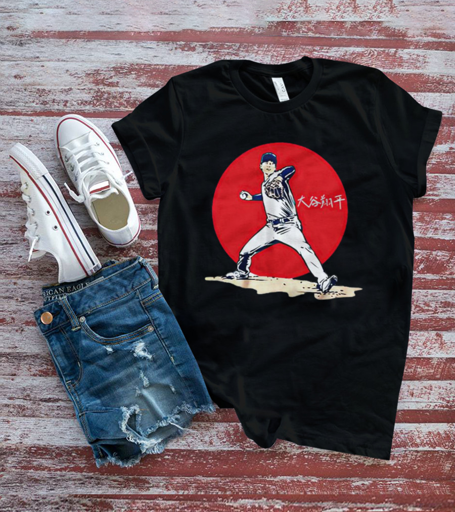 Shohei Ohtani Japanese Baseball Pitcher Icon Red Circle Kanji T-Shirt