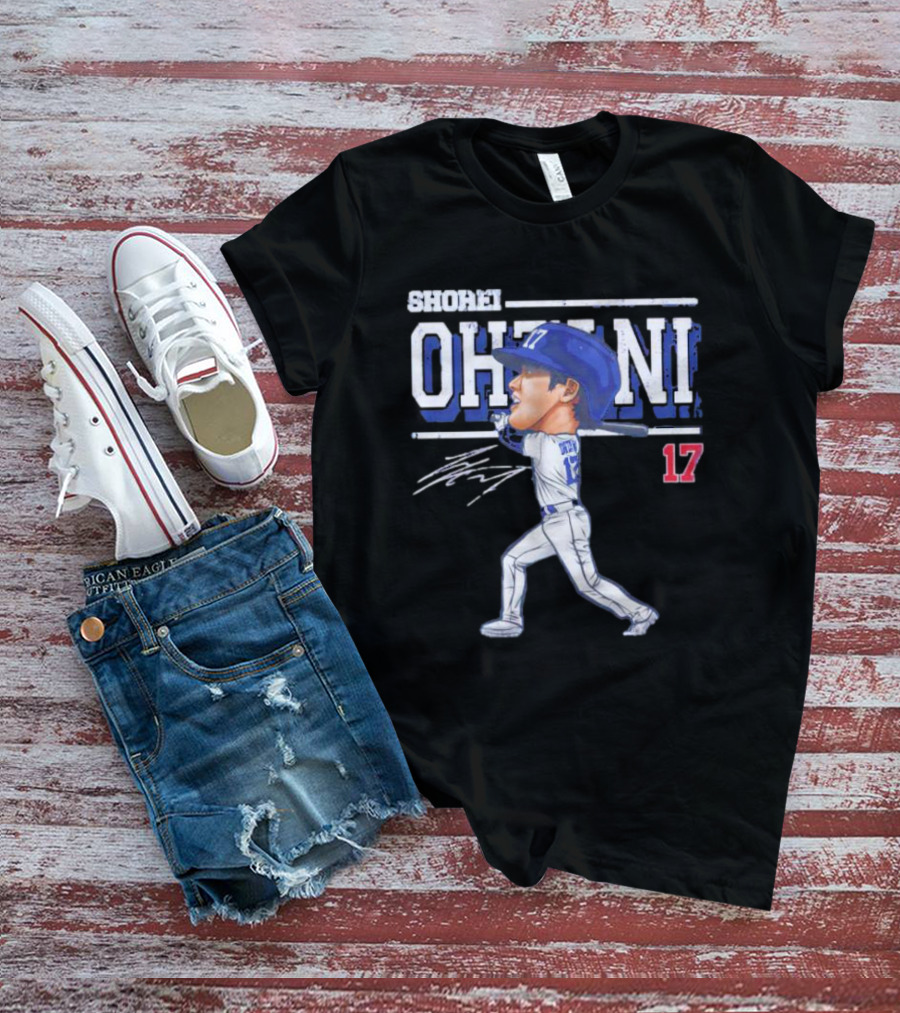 Shohei Ohtani Cartoon Signature 17 Batter Baseball T-Shirt