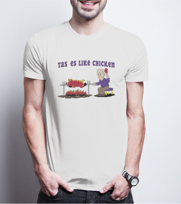 Tastes Like Chicken LSU Tiger Roasting With Cartoon Man Eating T-Shirt