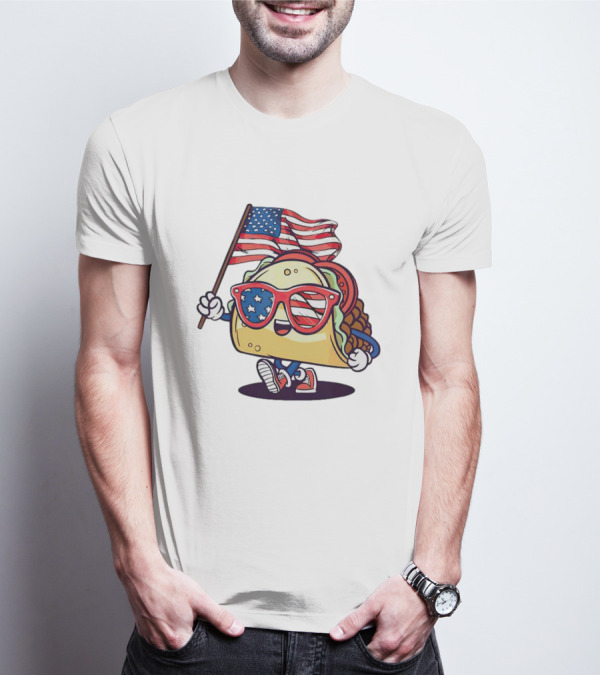 Taco American Flag 4th Of July Celebration With Sunglasses And Sneakers T-Shirt