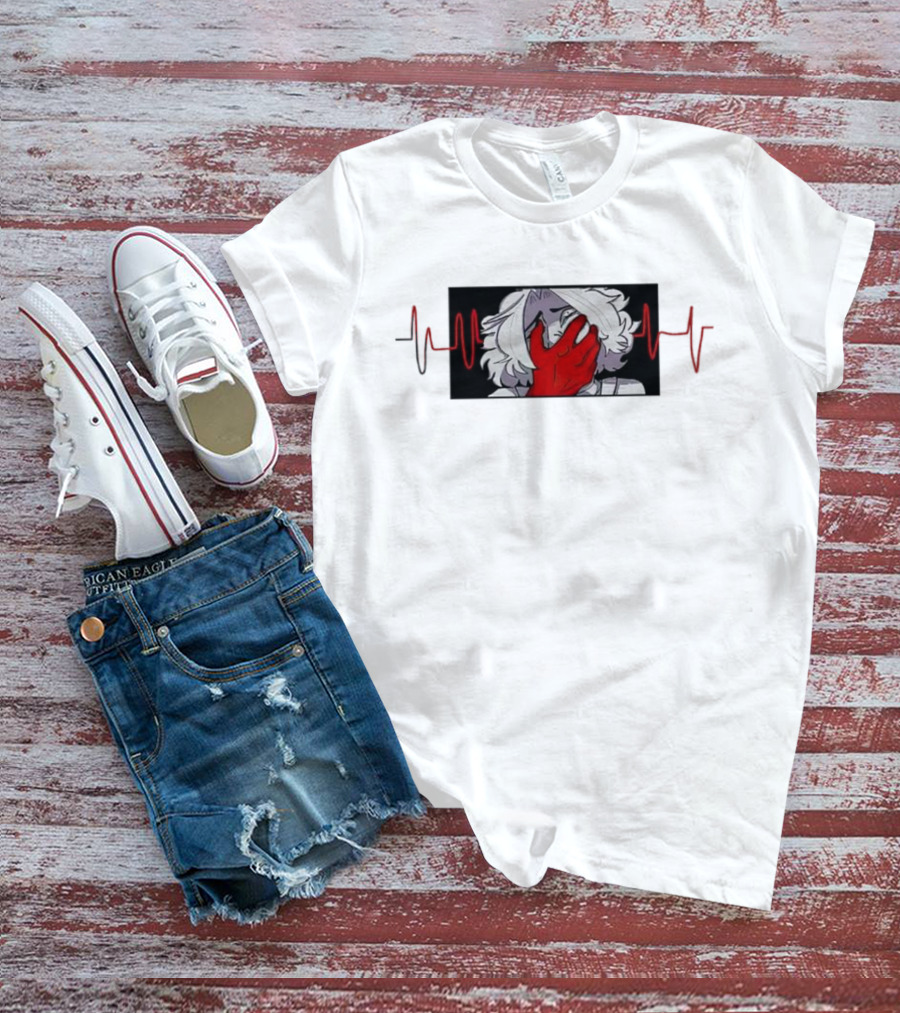 Area Unknown Guqqie New Anime Character With Red Hand And Heartbeat Line T-Shirt