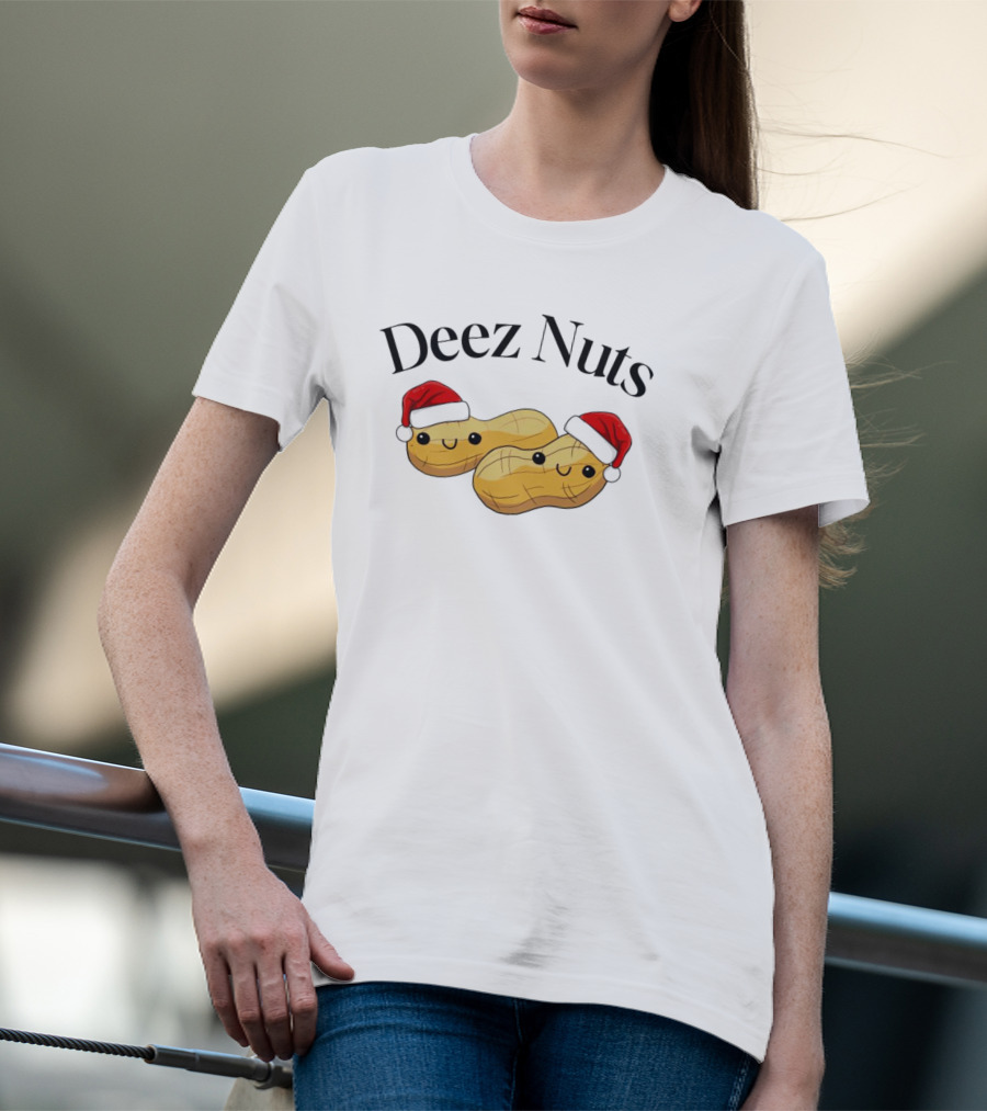 Santa Deez Nuts Merry Christmas Peanuts With Hats T-Shirt
