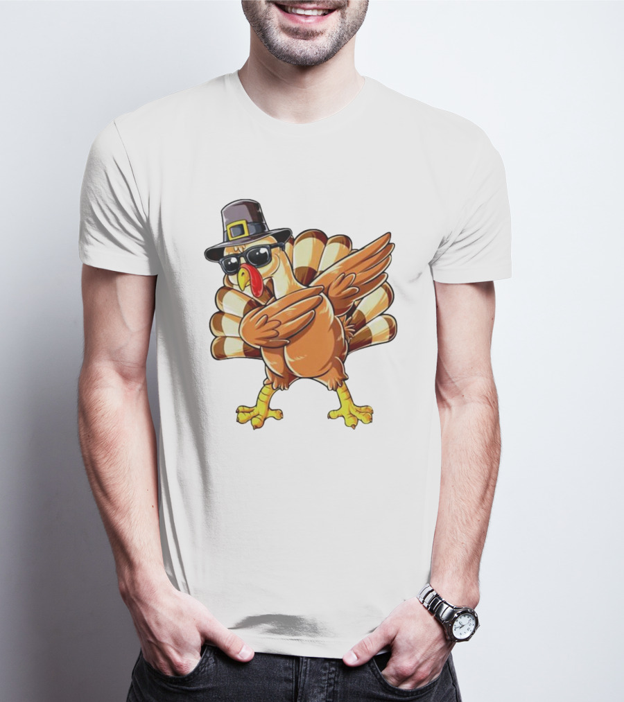 Thanksgiving Turkey Dabbing With Pilgrim Hat And Sunglasses T-Shirt
