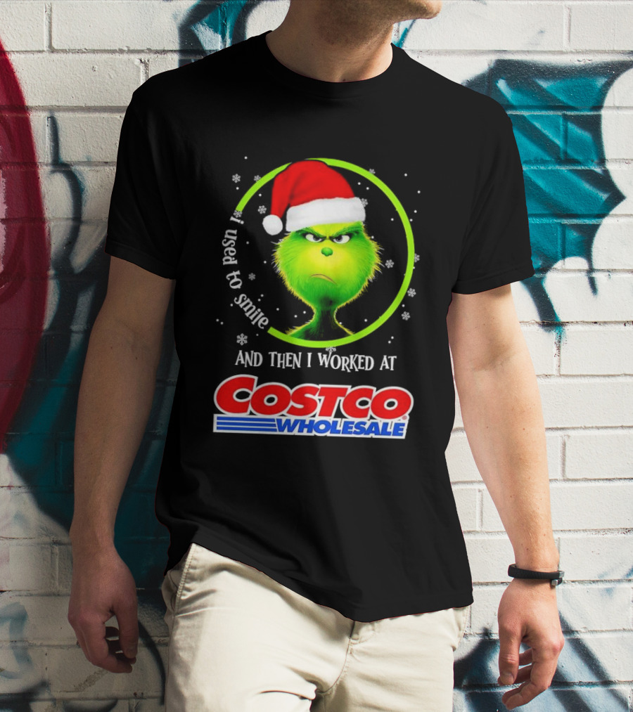 Grinch I Used To Smile And Then I Worked At Costco Wholesale Santa Hat Snowflakes T-Shirt