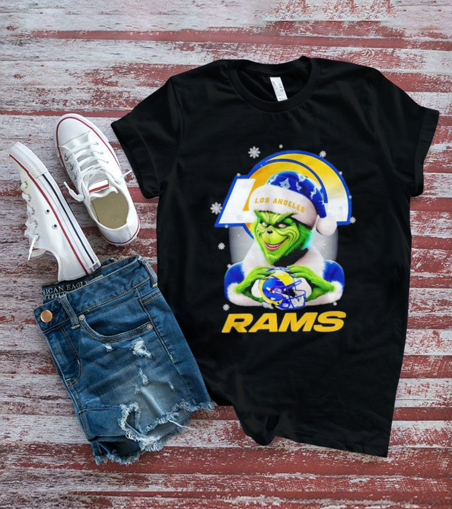 Los Angeles Rams Christmas Grinch Holding Helmet T-Shirt