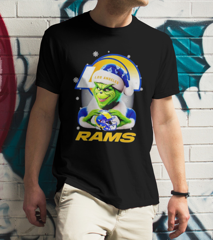 Los Angeles Rams Christmas Grinch Holding Helmet T-Shirt